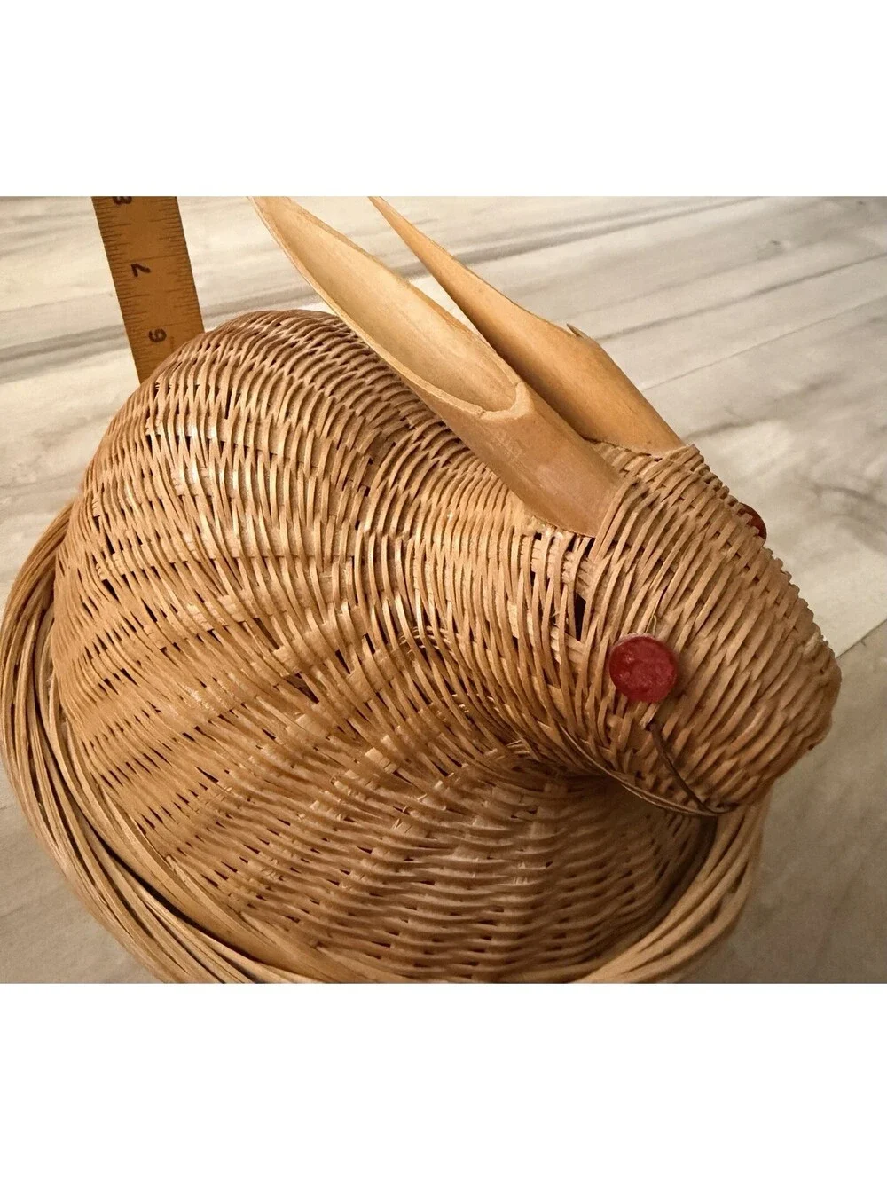 Vintage Woven Rabbit Basket with Red Button Eyes Farmhouse Decor Cottagecore